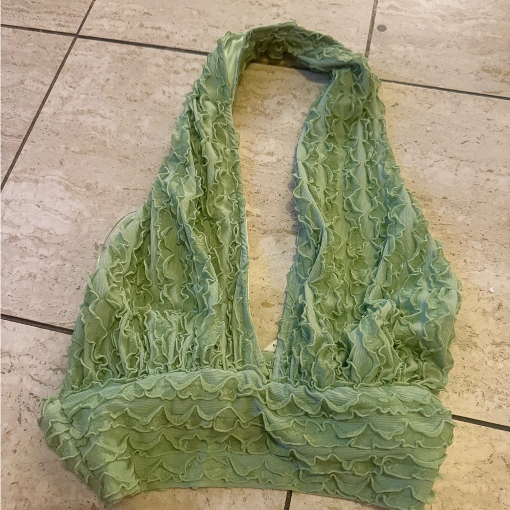 Stylish Green Ruffled Halter Top